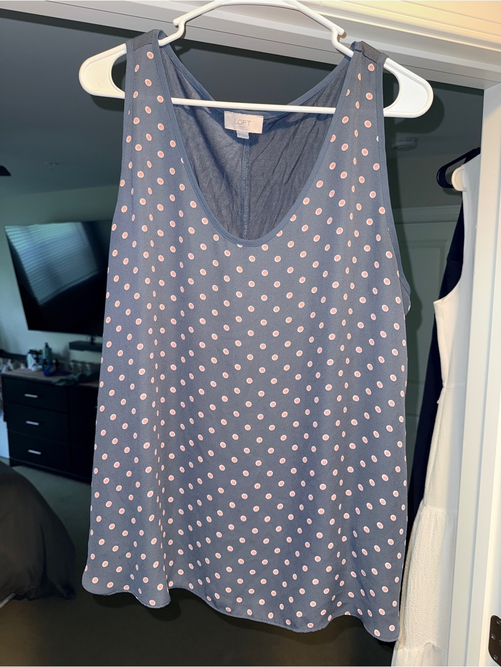 LOFT Navy Blue Polka Dot Camisole with Pink Spots